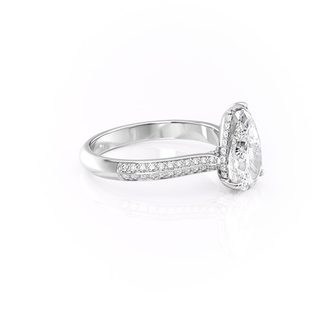 Knife Shank Hidden Accent Moissanite Pear Cut Wedding Ring