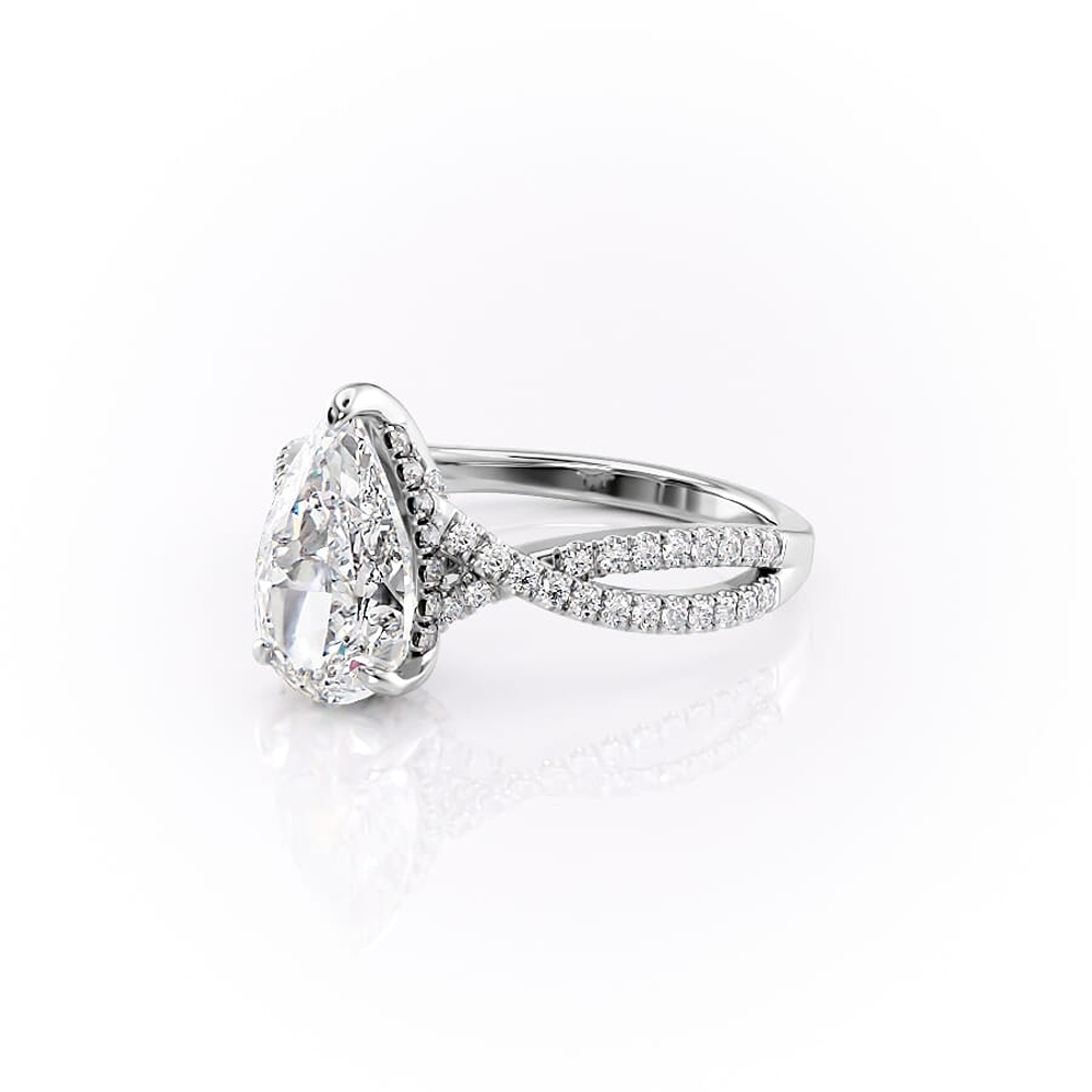 Pear Cut Hidden Accent Twisted Band Moissnaite Ring
