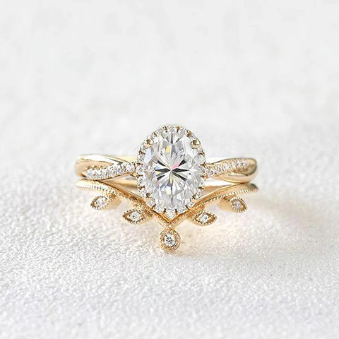 Oval Cut Twisted Moissanite D Color Wedding Ring Set For Women