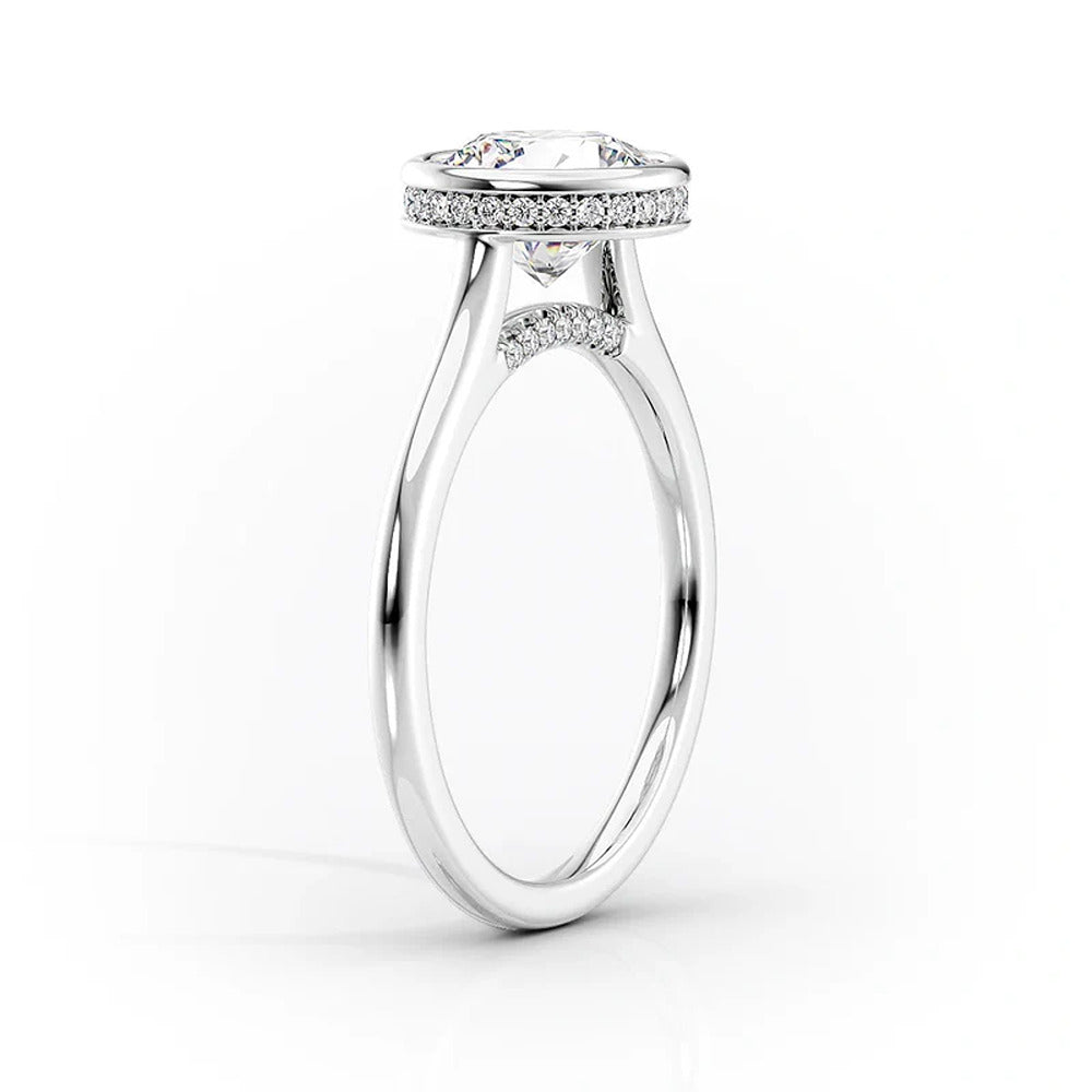 Moissanite Cushion Cut Bezel Set With Hidden Accent Wedding Ring