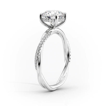 Moissanite Cushion Cut Twisted Hidden Halo Ring