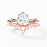 Moissanite Pear Cut  Filigree Style Wedding Ring Set