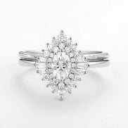 VVS1 Clarity Moissanite Oval Cut Filigree Vintage Halo Ring Set
