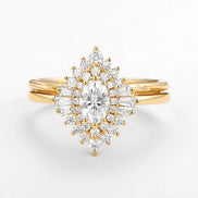 VVS1 Clarity Moissanite Oval Cut Filigree Vintage Halo Ring Set