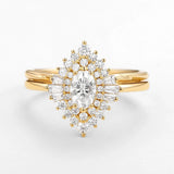 VVS1 Clarity Moissanite Oval Cut Filigree Vintage Halo Ring Set