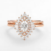 VVS1 Clarity Moissanite Oval Cut Filigree Vintage Halo Ring Set