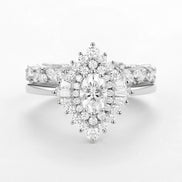 Oval Cut Vintage Halo Moissanite Wedding Ring Set For Her