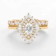 Oval Cut Vintage Halo Moissanite Wedding Ring Set For Her