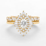 Oval Cut Vintage Halo Moissanite Wedding Ring Set For Her