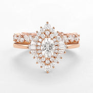 Oval Cut Vintage Halo Moissanite Wedding Ring Set For Her