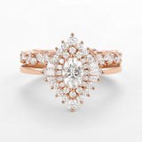 Oval Cut Vintage Halo Moissanite Wedding Ring Set For Her