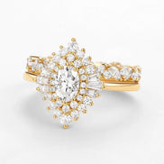 Oval Cut Vintage Halo Moissanite Wedding Ring Set For Her