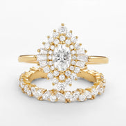 Oval Cut Vintage Halo Moissanite Wedding Ring Set For Her