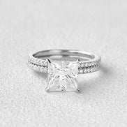 Princess Cut Hidden Halo Moissanite Ring Set For Her