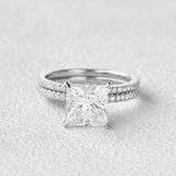 Princess Cut Hidden Halo Moissanite Ring Set For Her