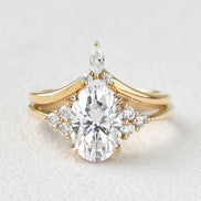 D Color Moissanite Oval Cut Seven Stone Wedding Ring Set For Her