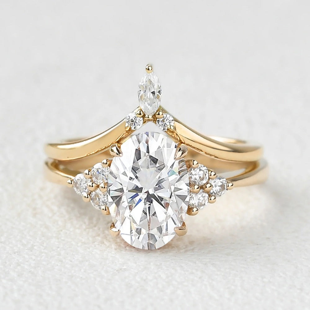 D Color Moissanite Oval Cut Seven Stone Wedding Ring Set For Her