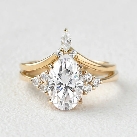 D Color Moissanite Oval Cut Seven Stone Wedding Ring Set For Her