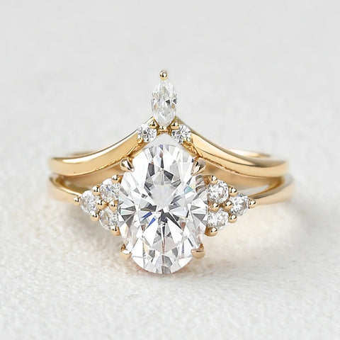 D Color Moissanite Oval Cut Seven Stone Wedding Ring Set For Her