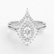 Floral Halo Oval Cut Moissanite Lab Created Wedding Ring Set