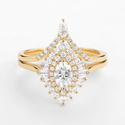 Floral Halo Oval Cut Moissanite Lab Created Wedding Ring Set