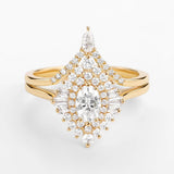Floral Halo Oval Cut Moissanite Lab Created Wedding Ring Set