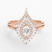 Floral Halo Oval Cut Moissanite Lab Created Wedding Ring Set