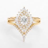 Floral Halo Oval Cut Moissanite Lab Created Wedding Ring Set