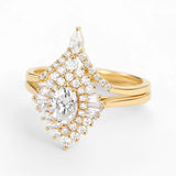 Floral Halo Oval Cut Moissanite Lab Created Wedding Ring Set