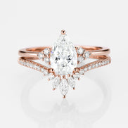 Pear Cut Side Accent Moissanite Wedding Ring Set For Her