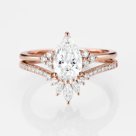 Pear Cut Side Accent Moissanite Wedding Ring Set For Her