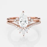 Pear Cut Side Accent Moissanite Wedding Ring Set For Her