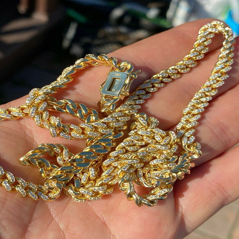 Yellow Gold Plated Moissanite Diamond Cuban Chain