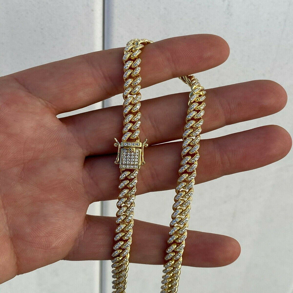 Yellow Gold Plated Moissanite Diamond Cuban Chain