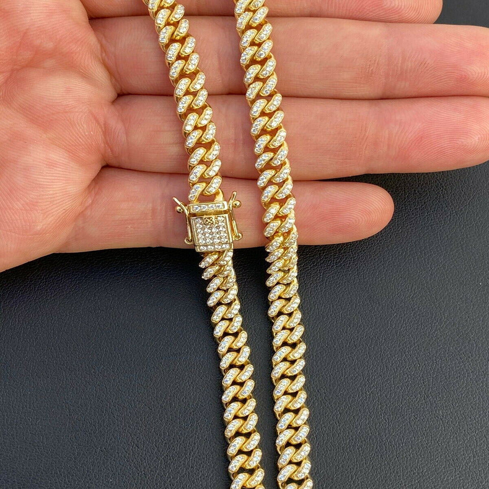 Yellow Gold Plated Moissanite Diamond Cuban Chain
