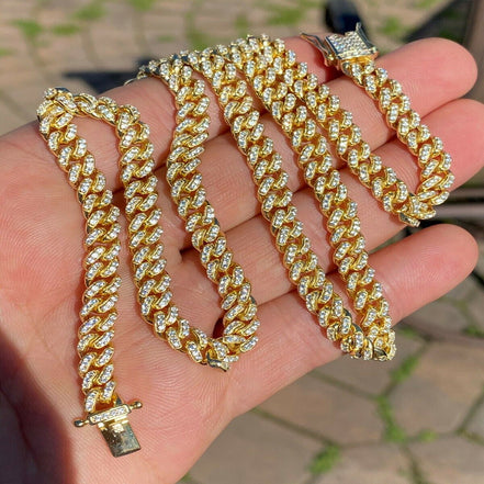 Yellow Gold Plated Moissanite Diamond Cuban Chain