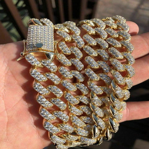Yellow Gold Plated Custom Moissanite Cuban Chain For Men's