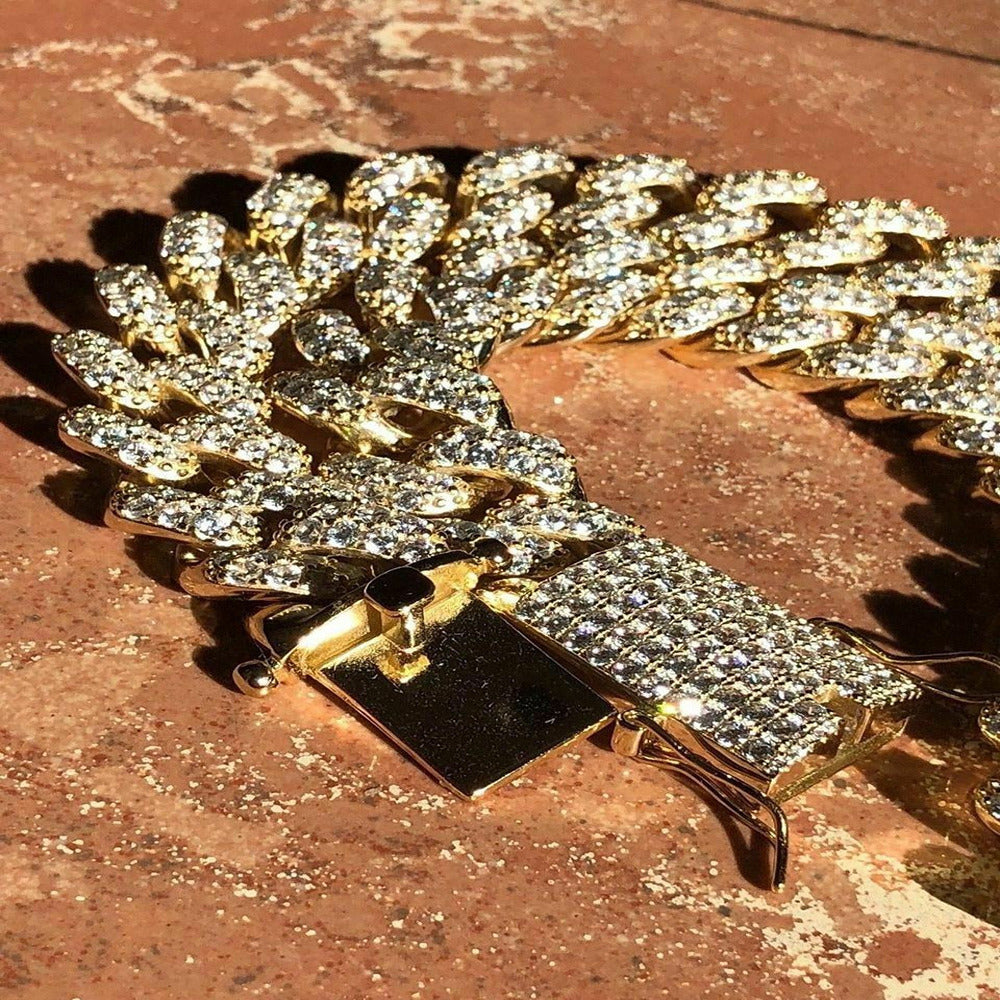 Yellow Gold Plated Custom Moissanite Cuban Chain For Men's