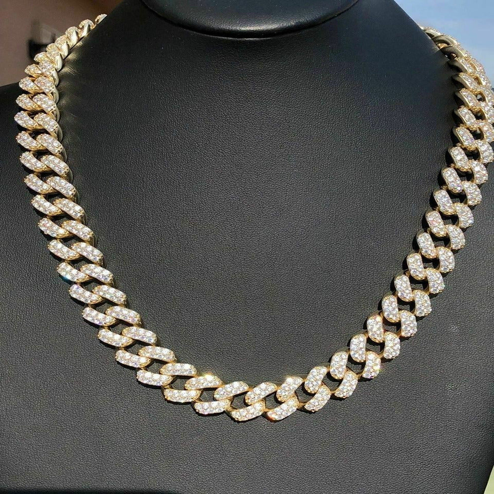 Yellow Gold Plated Custom Moissanite Cuban Chain For Men's