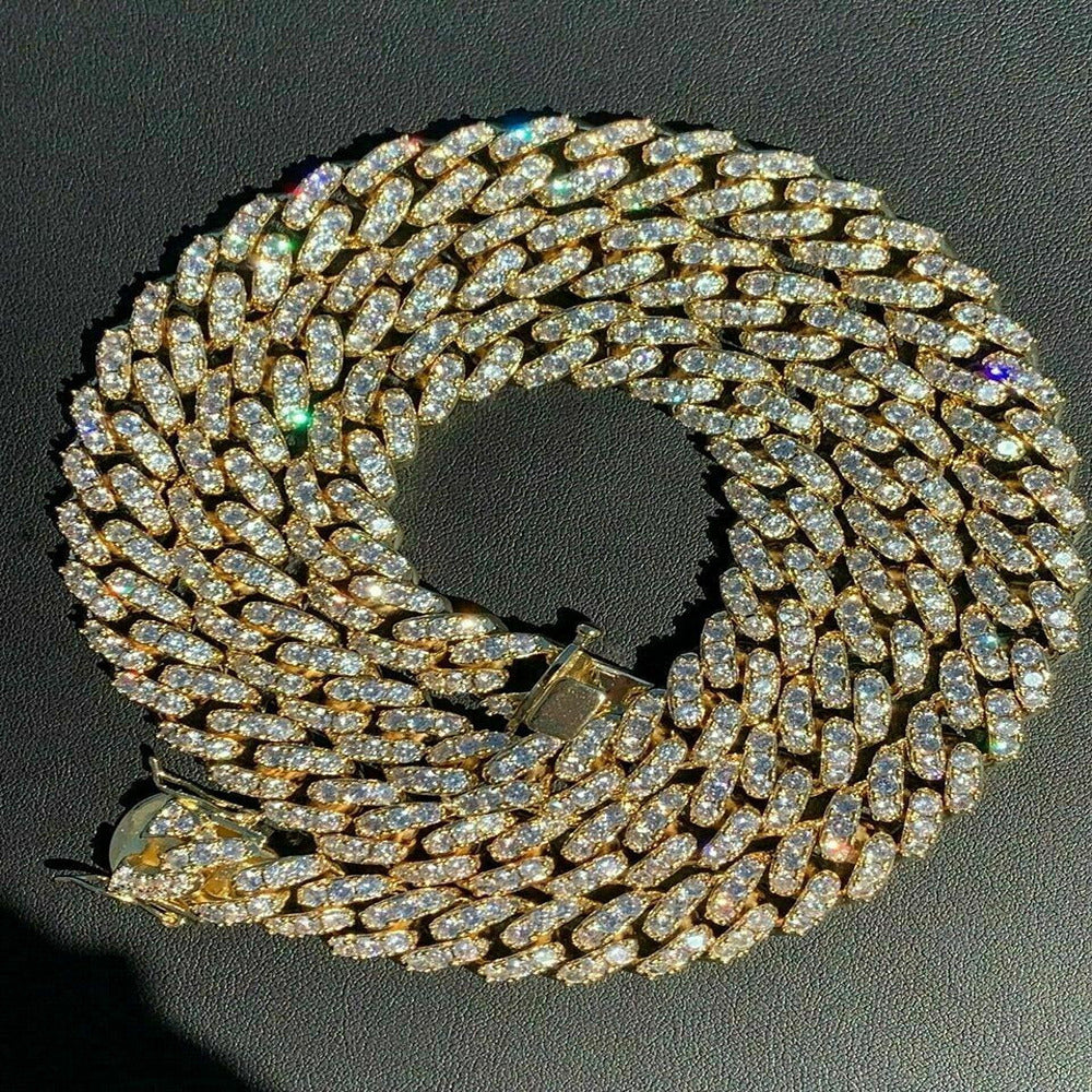 Yellow Plated Hand Crafted Moissnaite Cuban Link Diamond Chain