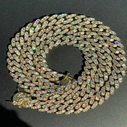 Yellow Plated Hand Crafted Moissnaite Cuban Link Diamond Chain