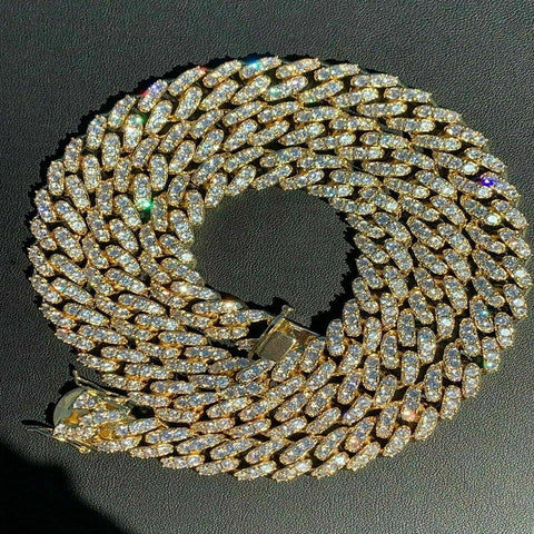Yellow Plated Hand Crafted Moissnaite Cuban Link Diamond Chain