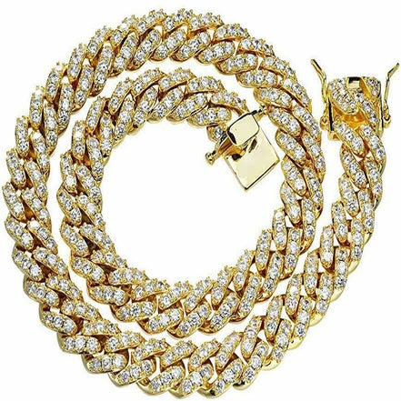 Yellow Plated Hand Crafted Moissnaite Cuban Link Diamond Chain