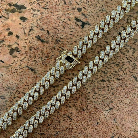 Yellow Plated Hand Crafted Moissnaite Cuban Link Diamond Chain