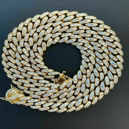 Yellow Plated Hand Crafted Moissnaite Cuban Link Diamond Chain