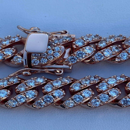 Round Cut Moissanite Rose Gold Plated Cuban Link Chain