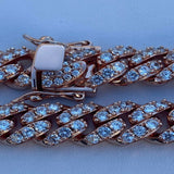 Round Cut Moissanite Rose Gold Plated Cuban Link Chain