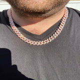 Round Cut Moissanite Rose Gold Plated Cuban Link Chain