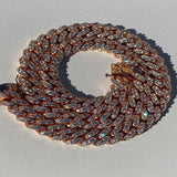 Round Cut Moissanite Rose Gold Plated Cuban Link Chain