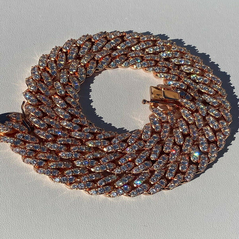 Round Cut Moissanite Rose Gold Plated Cuban Link Chain